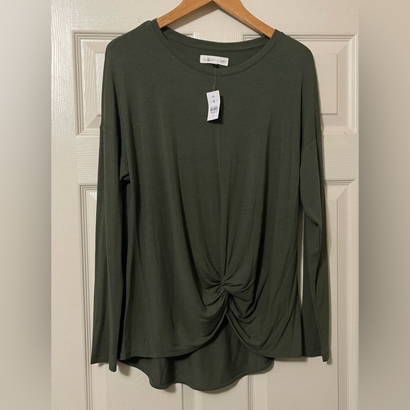 Lou & Grey Tops - Lou & Grey Forest Green Long Sleeve Knot Top